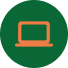 Symbol eines orangefarbenen Laptops auf grünem Kreis-Hintergrund.