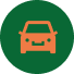 Orange Auto-Symbol auf grünem Kreis-Hintergrund.