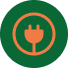 Orangefarbenes Steckersymbol in einem Kreis auf grünem Hintergrund.