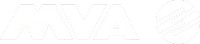 Weißes MVA-Logo mit stilisiertem Kreisdesign auf schwarzem Hintergrund.